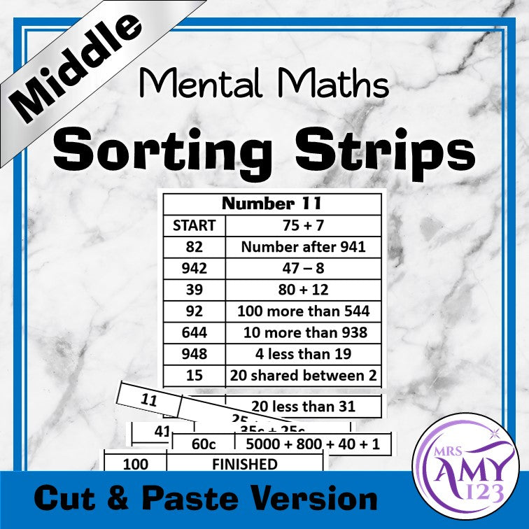 Mental Math Sorting Strips - Middle - Cut & Paste