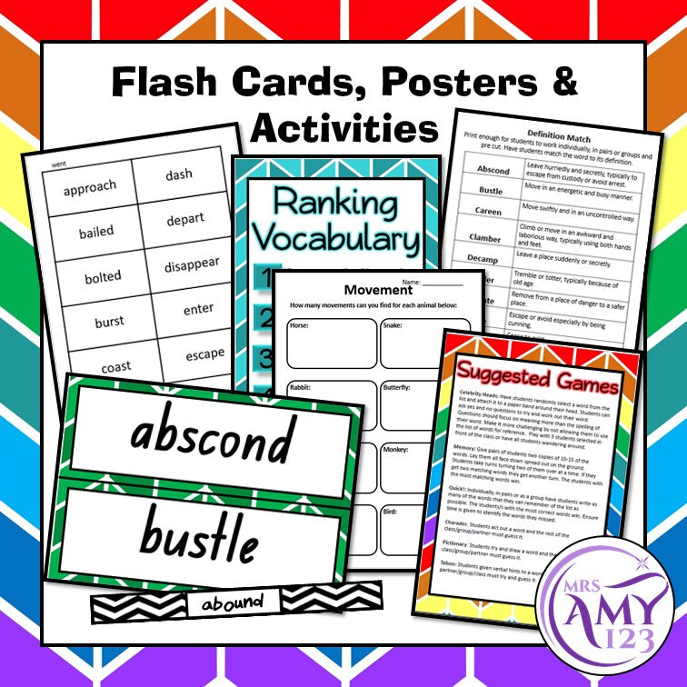 Movement Vocabulary Pack- Word Lists, Flash Cards & Activities