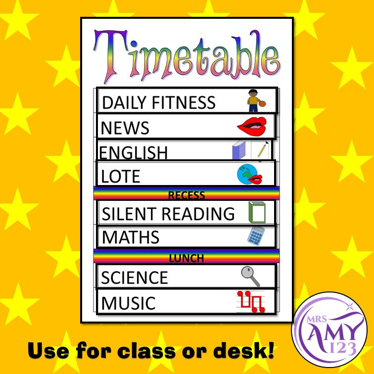 Visual Timetable Daily Visual Timetable - For Student Desk or Class Display