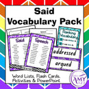 Said Vocabulary Pack - Word Lists, Flash Cards & Activities