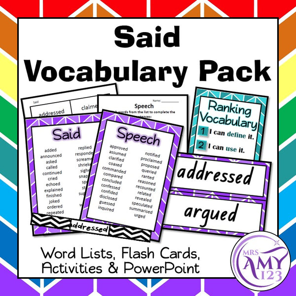 Said Vocabulary Pack- Word Lists, Flash Cards & Activities