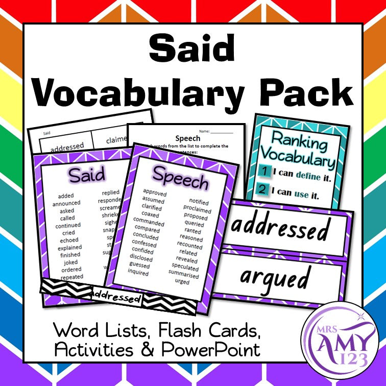 Said Vocabulary Pack- Word Lists, Flash Cards & Activities