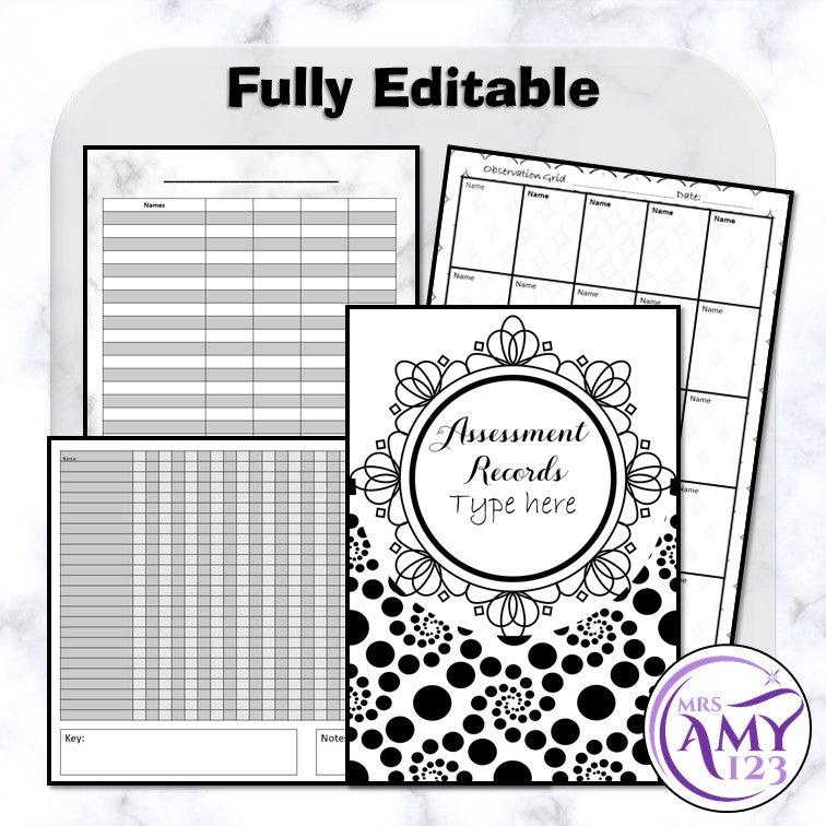 Assessment Record Templates - Black and White