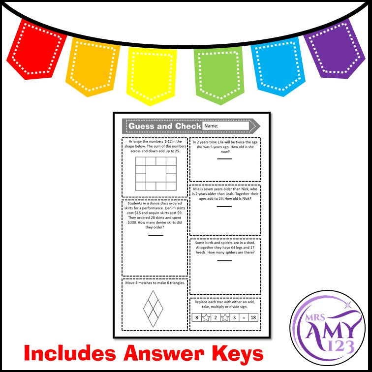 Guess and Check - Problem Solving PowerPoint, Task Cards and Worksheet