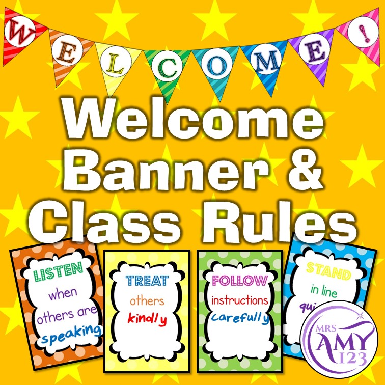 Welcome Banner and Classroom Rules in Rainbow
