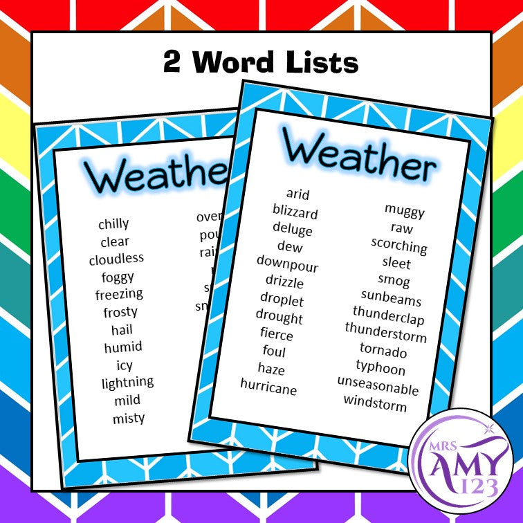 Weather Vocabulary Pack- Word Lists, Flash Cards & Activities