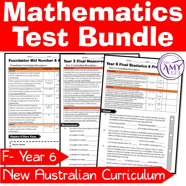 F-6 Ultimate Mathematics Test Bundle - Australian Curriculum