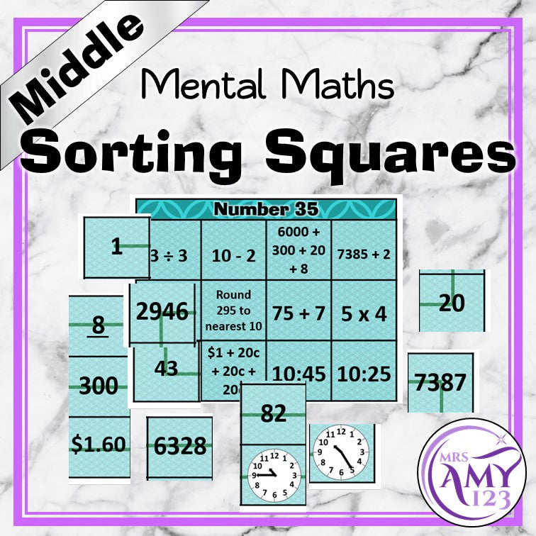 Mental Math Sorting Squares - Middle
