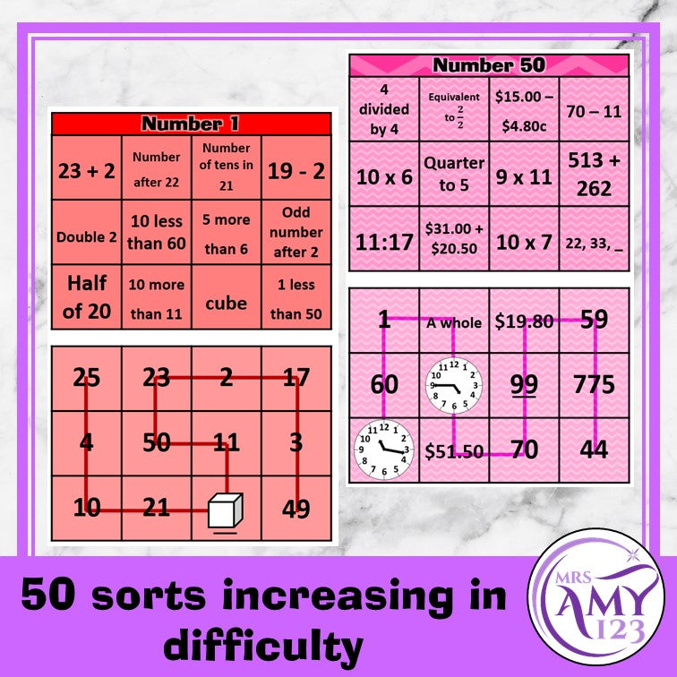 Mental Math Sorting Squares - Middle