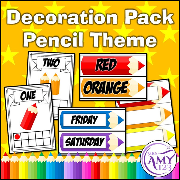 Decoration/Decor Pack- Rainbow Pencil Theme- Numbers, Colours & more
