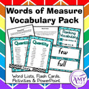 Words of Measure Vocabulary Pack - Word Lists, Flash Cards & Activities