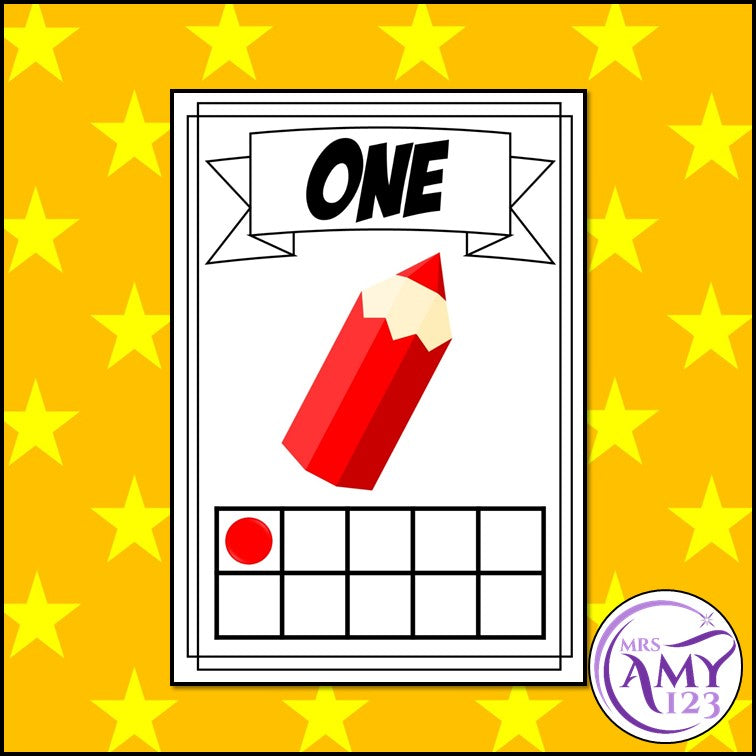 Number Display- 1-10- Pencil Rainbow Theme