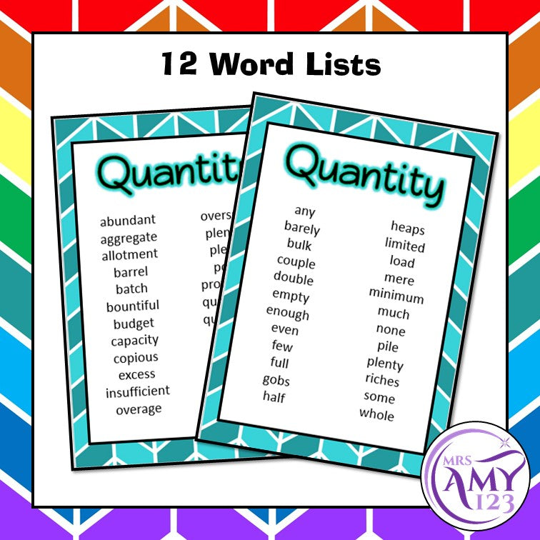 Words of Measure Vocabulary Pack- Word Lists, Flash Cards & Activities