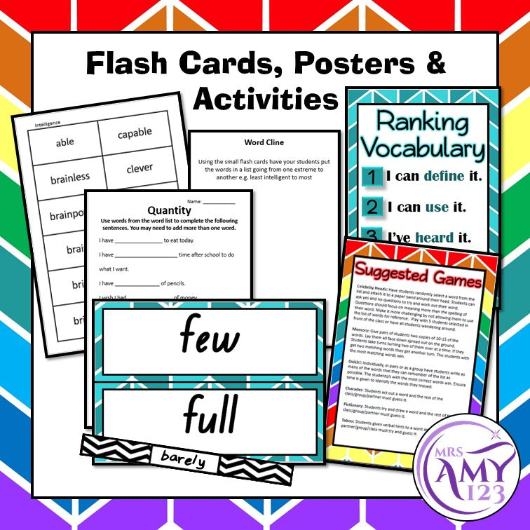 Words of Measure Vocabulary Pack - Word Lists, Flash Cards & Activities