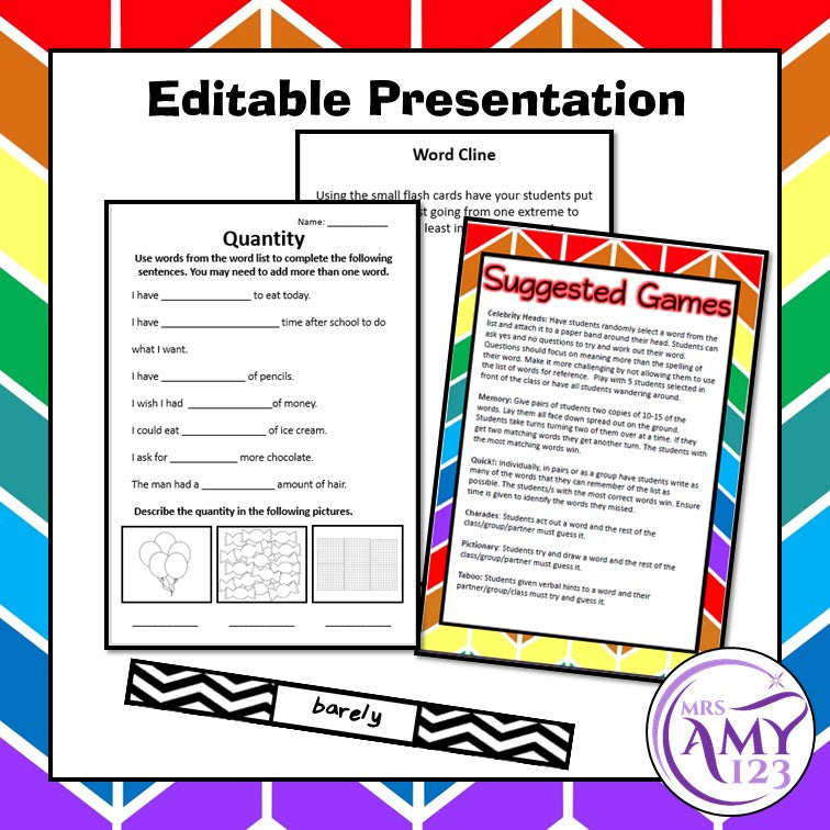 Words of Measure Vocabulary Pack - Word Lists, Flash Cards & Activities
