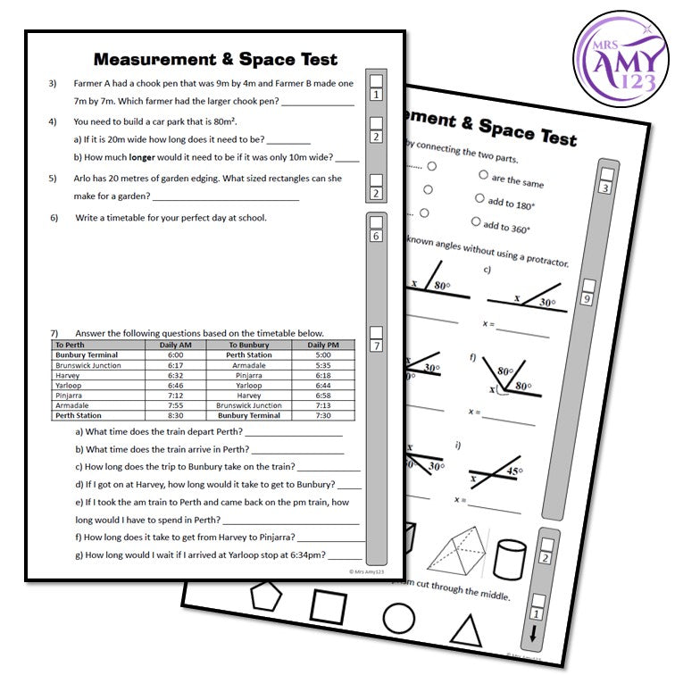 Year 6 Measurement & Geometry Maths Test Pack- Australian Curriculum