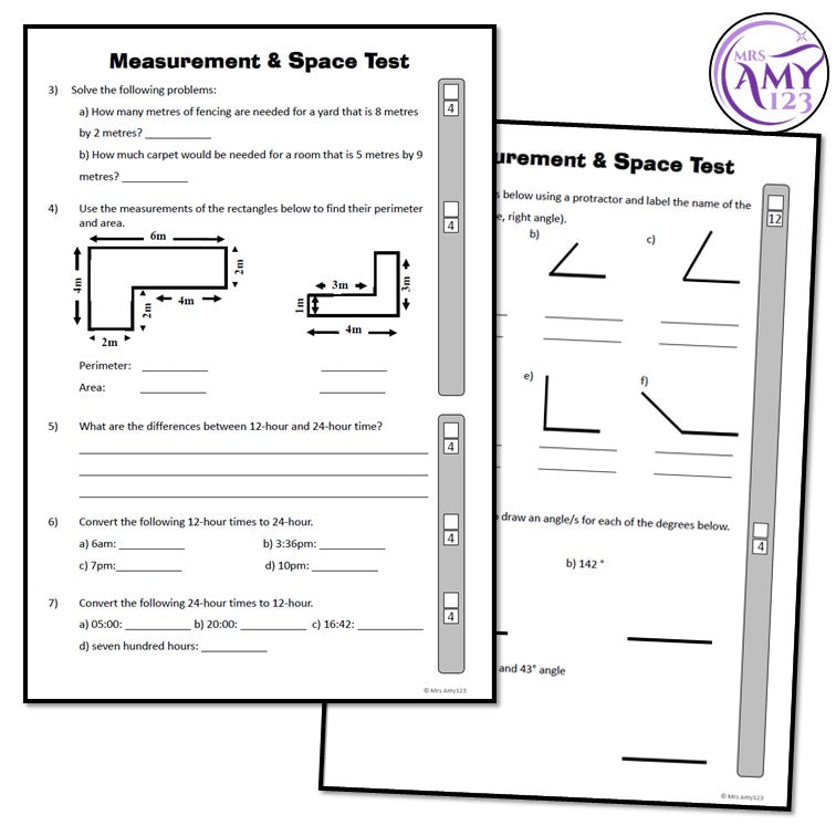 Year 5 Measurement & Geometry Maths Test Pack- Australian Curriculum