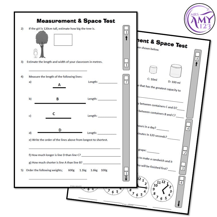 Year 3 Measurement & Geometry Maths Test Pack- Australian Curriculum