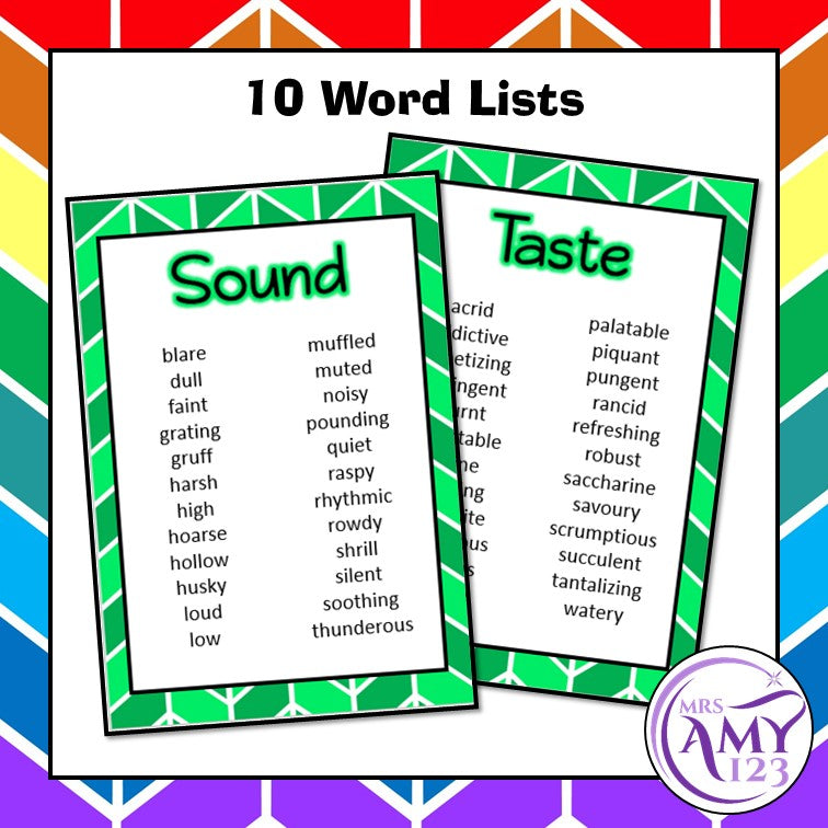 Senses Vocabulary Pack- Word Lists, Flash Cards & Activities