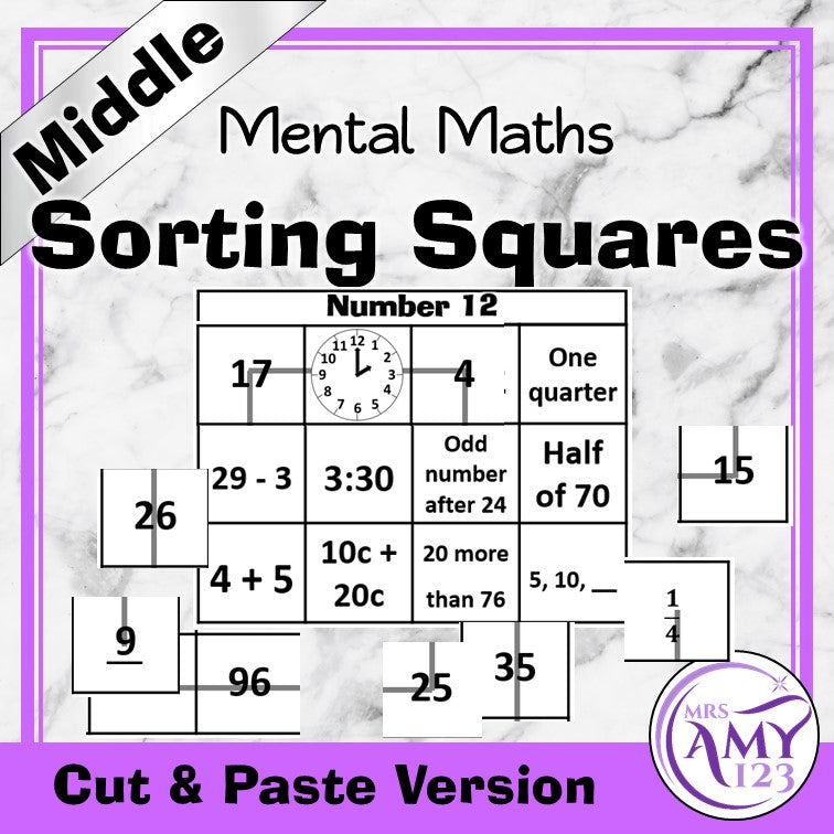 Mental Math Sorting Squares - Middle - Cut & Paste