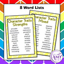 Character Traits Vocabulary Pack - Word Lists, Flash Cards & Activities