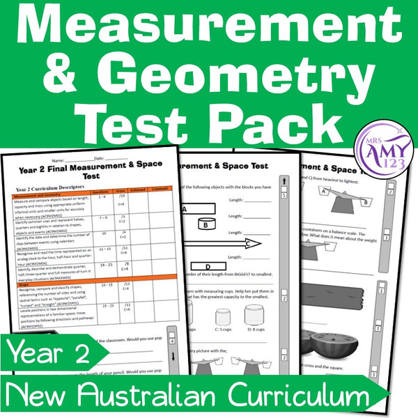 Year 2 Measurement & Geometry Maths Test Pack- Australian Curriculum