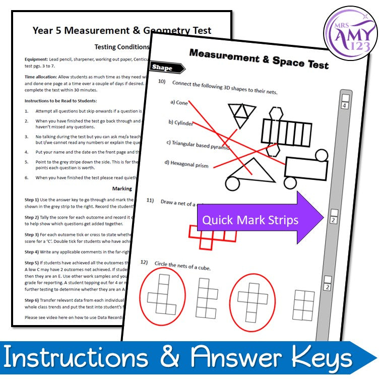 Year 5 Measurement & Geometry Maths Test Pack- Australian Curriculum