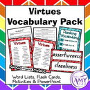 Virtues Vocabulary Pack - Word Lists, Flash Cards & Activities