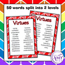 Virtues Vocabulary Pack - Word Lists, Flash Cards & Activities