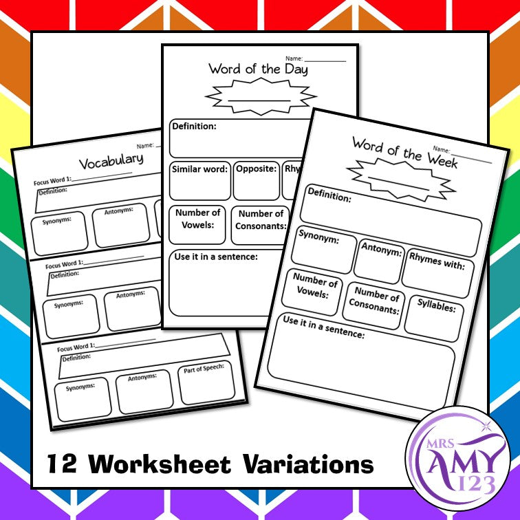 Word of the Day/Week - Vocabulary Display or Activity + Worksheets