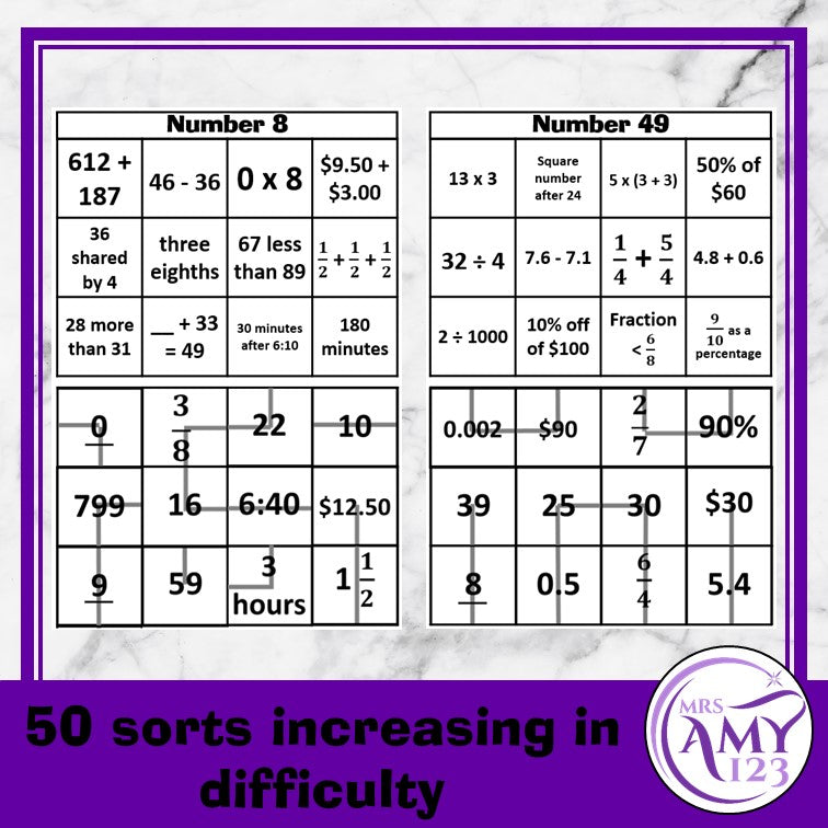 Mental Math Sorting Squares - Upper - Cut & Paste