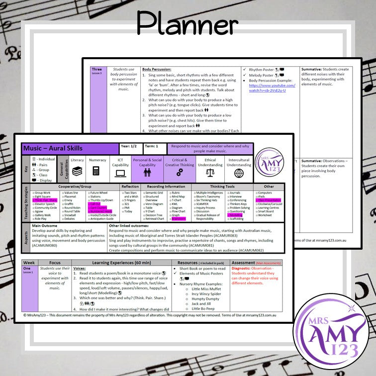 Australian Curriculum Year 1/2 Aural Skills Music Unit