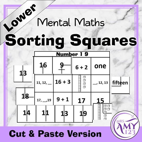 Mental Math Sorting Squares - Lower - Cut & Paste