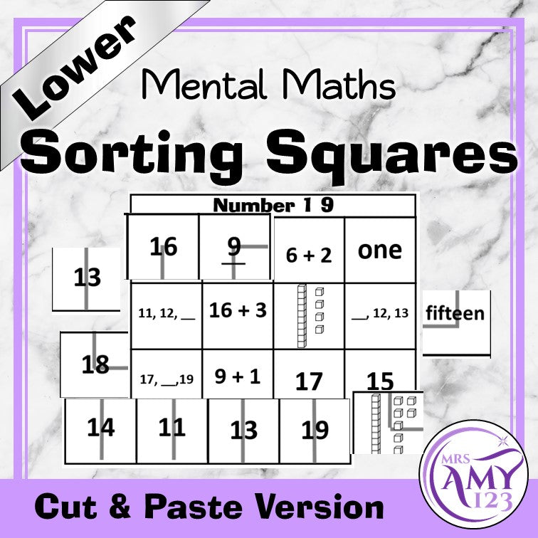 Mental Math Sorting Squares - Lower - Cut & Paste