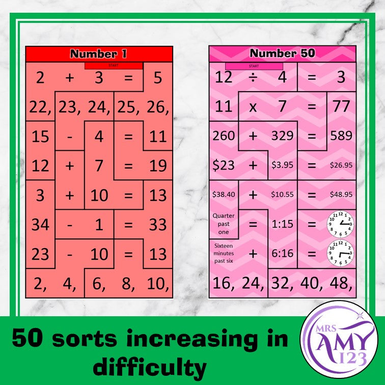 Mental Math Sorting Puzzles - Middle