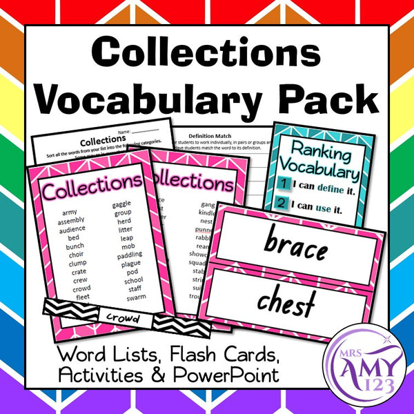 Collection Vocabulary Pack- Word Lists, Flash Cards & Activities