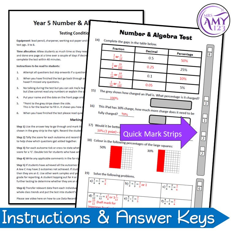 Year 5 Number & Algebra Maths Test Pack- Australian Curriculum
