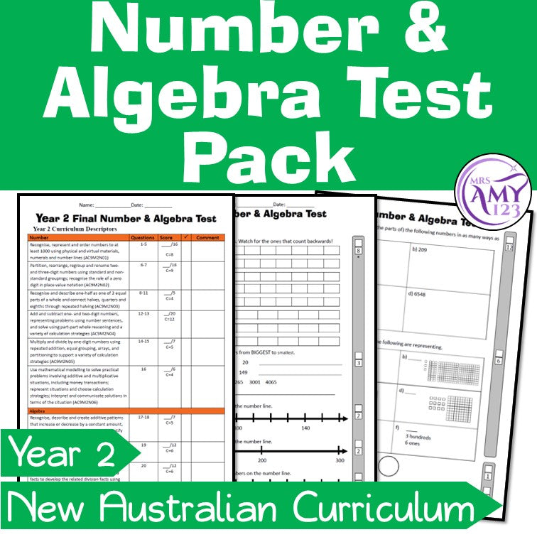 Year 2 Number & Algebra Maths Test Pack- Australian Curriculum