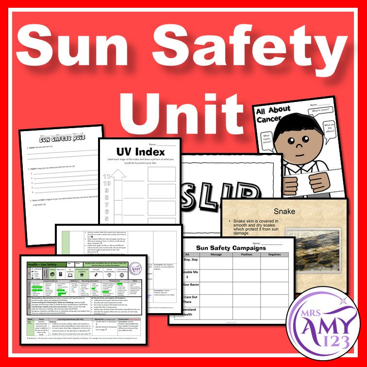 Sun Safety and Skin Unit- 3 Year Level Planners and Resources-ACARA Aligned