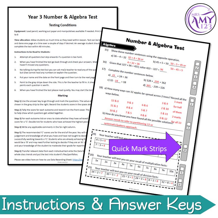 Year 3 Number & Algebra Maths Test Pack- Australian Curriculum