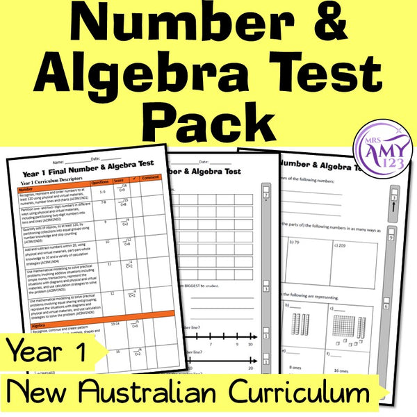 Year 1 Number & Algebra Maths Test Pack- Australian Curriculum