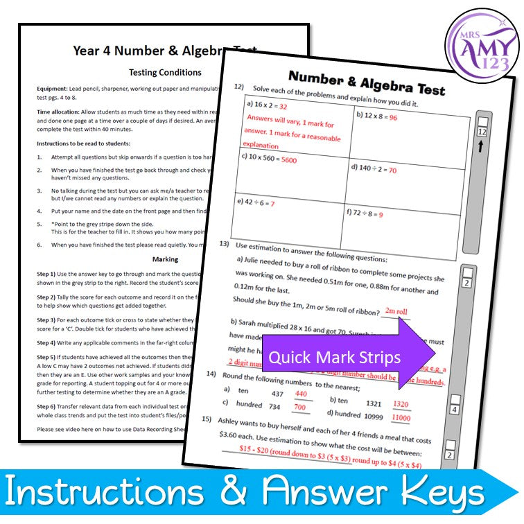 Year 4 Number & Algebra Maths Test Pack- Australian Curriculum